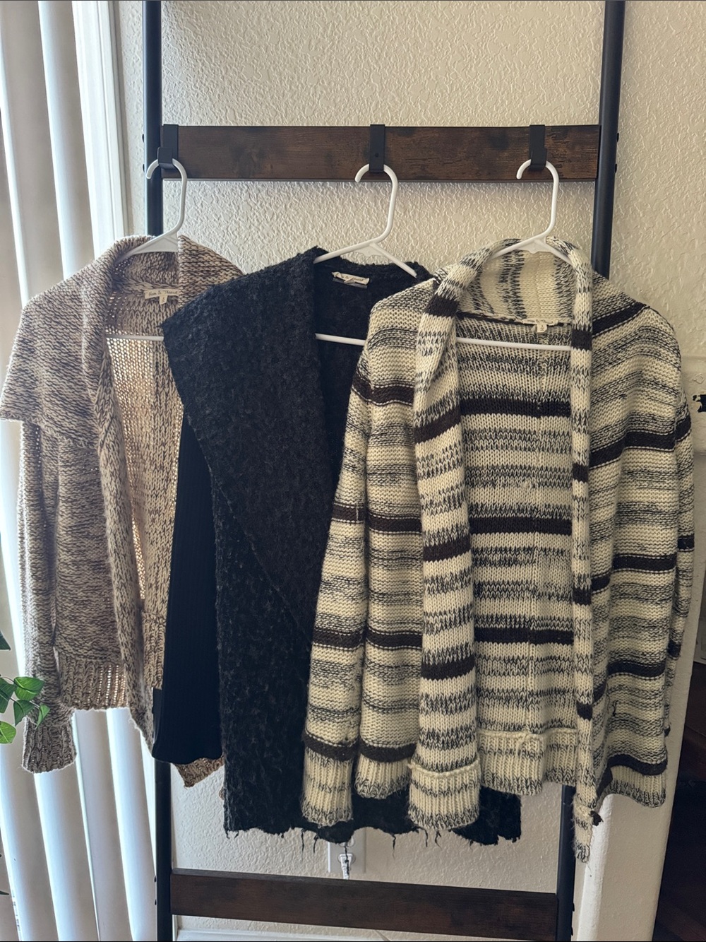 Hem & Thread  Bundle Striped  Cardigan in Cream & Brown and black and charcoal.